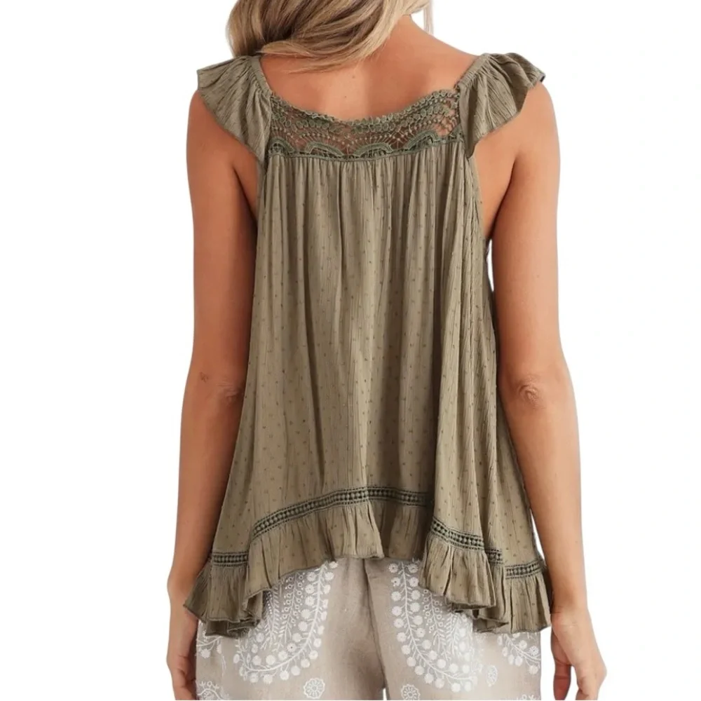 Exhale Embroidered Camisole Olive Dobby Talisman the Label Size L - Picture 2 of 3
